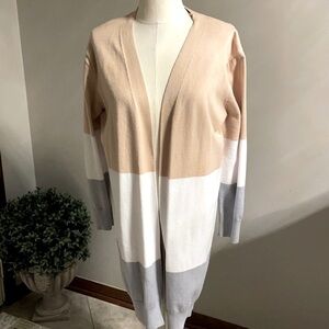 women’s long sleeve soft knit cardigan color block Ribbed hem cuffs. Relax fit M